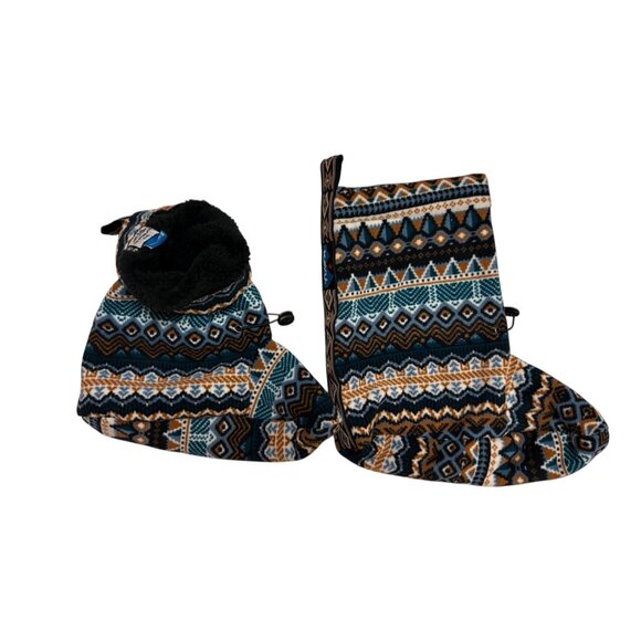 Kavu Cabin Toes Medium Aztec-Patterned Fleece Booties Slipper Socks Adj. Toggle - Picture 6 of 9